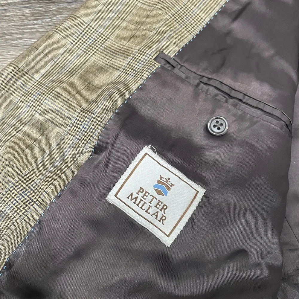 Peter Millar‎ Men's Wool Windowpane Plaid Blazer Sport Coat Jacket Sz 46R